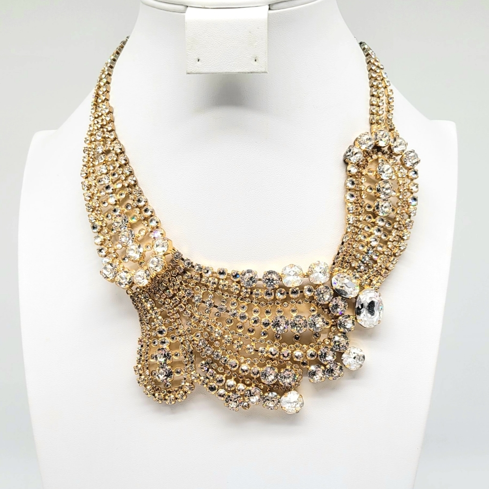 Sorrelli Clear Diamond Swarovski Crystal Oversized Gold Paisley Necklace